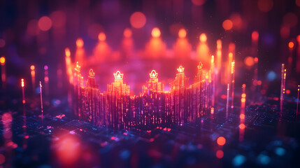 Fototapeta premium 3D Bokeh Digital Art: Glowing Leadership & Compliance Arrows Concept for Corporate Advertisements and Financial Banners