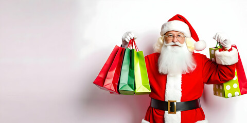 3D Santa Eco-Friendly Gift Bags Concept with Seamless Background for Promotional Text - Bright Cartoon Design Elements