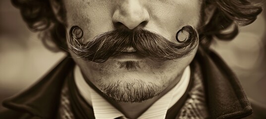 Victorian Era Gentleman With Curled Mustache - Sepia Toned Portrait for Historical Significance