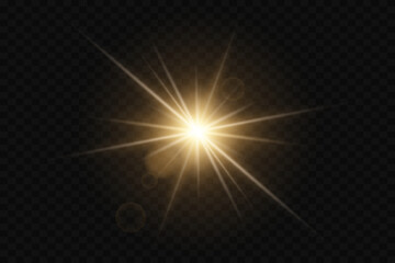 Glowing star of light. Flash of light effect and flare. On a transparent background.