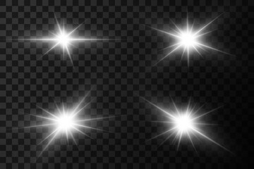 Set of bright flashes and light flare. On a transparent background.