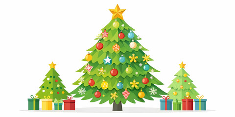 Eco-Friendly Flat Santa's Green Christmas Tree Illustration: Vibrant Cartoon Style Seamless Background Design for Sustainable Holiday Themes with Space for Text