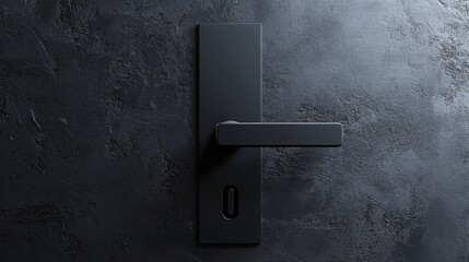 Matte black door handle on textured wall