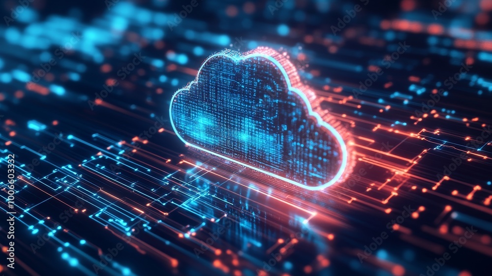 Poster the image captures a glowing digital cloud with intricate patterns and connections in a futuristic t