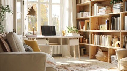 Cozy Living Room with Bookshelf