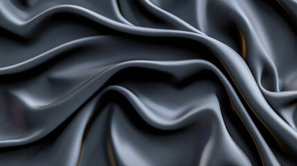 Fototapeta premium Luxurious dark black fabric with smooth, flowing folds, showcasing its rich texture and elegant appearance. Perfect for upholstery or fashion design