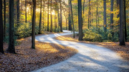 Obraz premium Tranquil Winding Path Through Autumn Forest