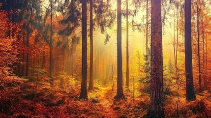 Serene Autumn Forest with Colorful Foliage