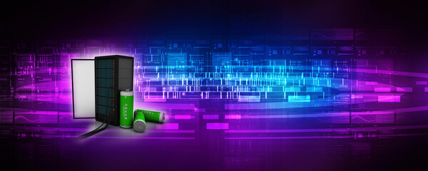 Obraz premium 3d illustration Data center server with battery 