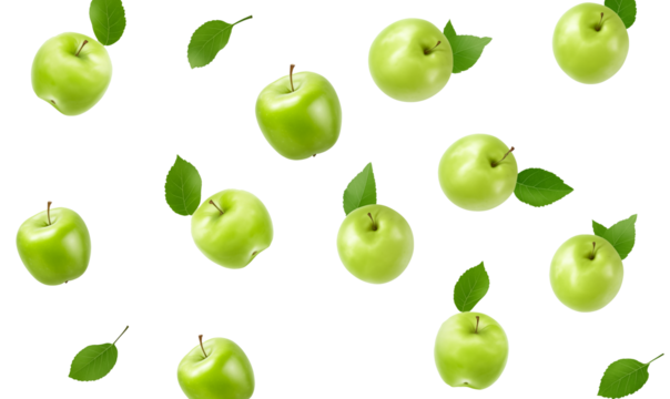 Green Apple flying in the air on transparent background png