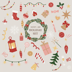 New Year's, Christmas and holiday element set