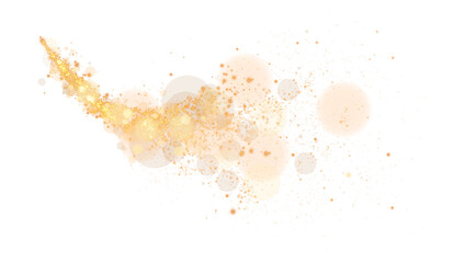 A luminous bokeh that gently shimmers with golden light. Light abstract glowing lights. Glowing bokeh effect isolated. Christmas background made of glowing dust. PNG.