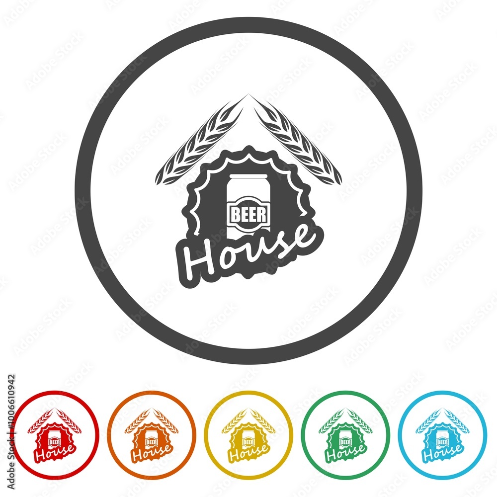 Poster Beer house logo icon. Set icons in color circle buttons