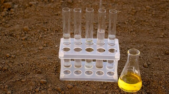 Taking soil samples in nature. Selective focus.