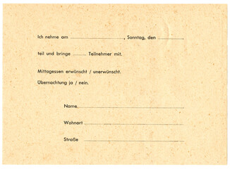 Ich nehme am Sonntag teil ... Anmeldebestätigung grobes Papier
