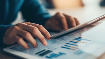Fototapeta premium Businessman analyzing financial data on digital tablet with charts and graphs
