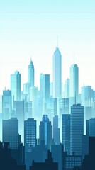 Fototapeta premium A modern city skyline, featuring tall buildings under a serene blue sky, perfect for urban projects and illustrations.
