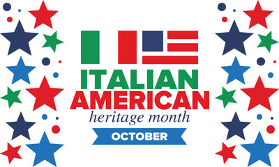 Fototapeta premium Italian American Heritage Month. Happy holiday celebrate annual in October. Italy and United States flag. Culture month. Patriotic design. Poster, card, banner, template. Vector illustration