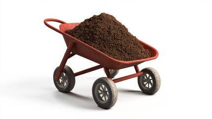 Realistic Wheelbarrow Full of Soil on a White Background