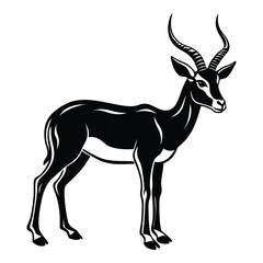 Minimalistic vector silhouette of a gazelle in a dynamic standing pose, featuring smooth, bold lines. The design has a clean, iconic look.