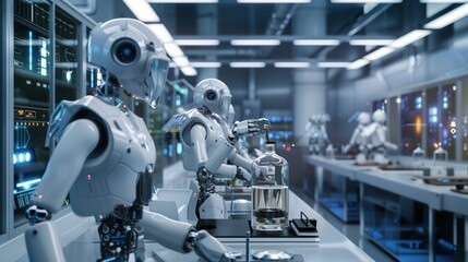 Robots Working in a Futuristic Lab
