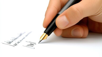 Hand Holding Fountain Pen Writing on Paper