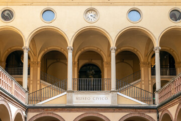 View of the inner courtyard at the Archaeological Civic Museum in Bologna, Italy