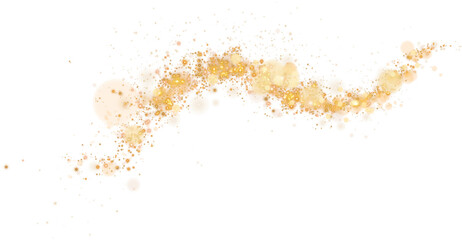 A luminous bokeh that gently shimmers with golden light. Light abstract glowing lights. Glowing bokeh effect isolated. Christmas background made of glowing dust. PNG.