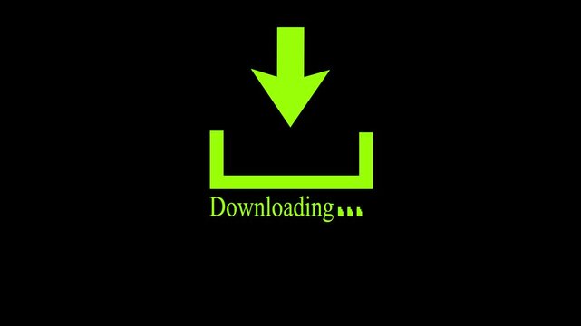 Abstract green color downloading icon animation on black background