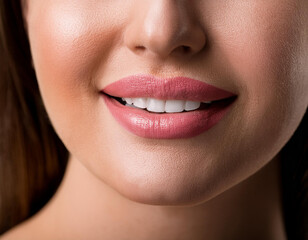 Naklejka premium Boca de mujer con piel perfecta sonriendo
