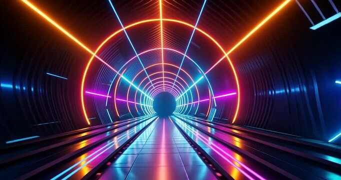 Futuristic neon-lit tunnel with geometric design and vibrant colors 8k 4k full HD video download
