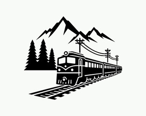 Train with Mountain Illustration