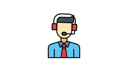 Animated male customer service representative in headset and tie, suitable for ecommerce, business websites, customer service training materials, and corporate presentations