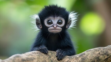 Fototapeta premium A Baby Black-Crested Gibbon