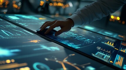 Engineer’s Hand on Mouse Amidst Wind Turbine Analytics Screens