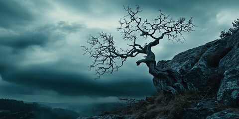 Spooky tree in the center of a cursed forest