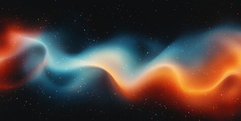 Hyber realistic photo of  Vibrant rainbow, orange blue teal white psychedelic grainy gradient color flow wave on black background, music cover dance party poster design