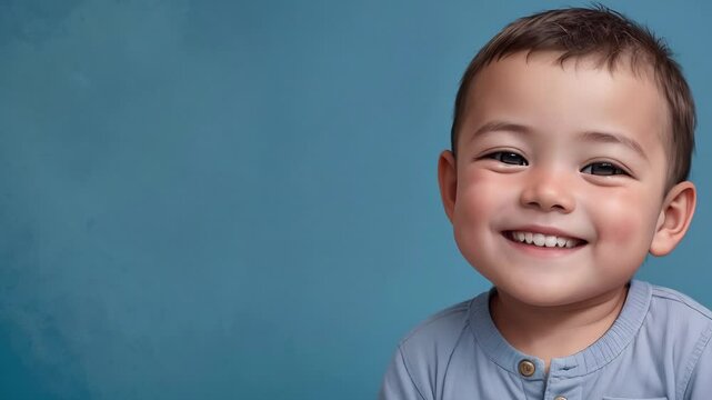Young Boy With a Cheerful Expression Poses Against a Blue Background Generative AI