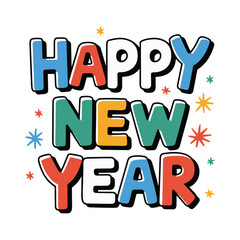 Happy new year text typography, New Year  text logo template with bold font written in vector design