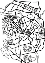 Monochrome geometric pattern. Geographic map. Abstract flat nobody landscape. Rectangular linear network. Seamless image of the earth's surface with blocks of city. Decorative abstract flat landscape.