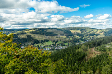Fototapeta premium Herbstliche Wanderung durch den wunderschönen Thüringer Wald über den Kickelhahn bei Ilmenau - Thüringen - Deutschland