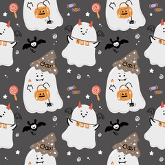 Cute Ghost Happy Halloween Seamless Pattern background