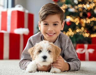 girls and boys with dogs, cats and rabbits, pets as birthday gifts, Christmas gifts with animals