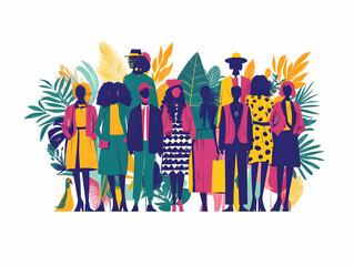 Obraz premium Flat Vector Illustration of a Circular Fashion Event: Corporate Leaders Engage with Local Designers, Upcycling Demonstrations, and Community Exchange for Sustainable Growth