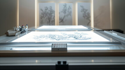 Light tables for tracing and transferring drawings with backlighting