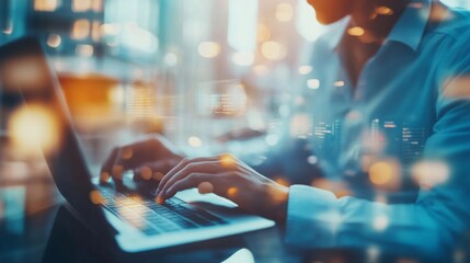 Focused Professional Working on Laptop in Urban Setting