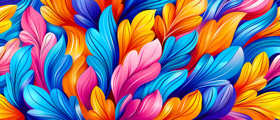 A colorful background with many different colored flowers. The flowers are in various shades of blue, pink, and yellow. The background is very vibrant and lively, giving off a sense of energy