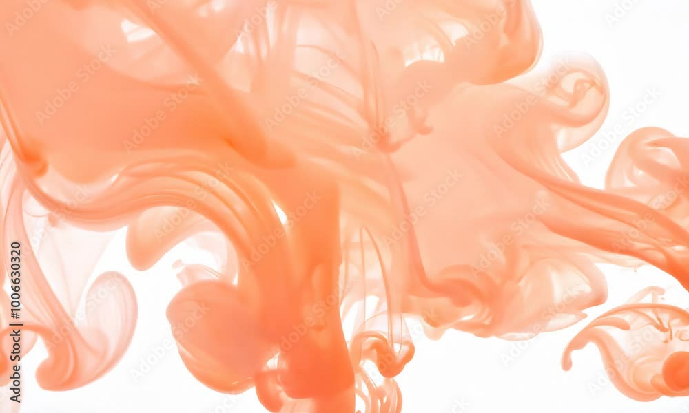Wall mural a close-up of swirling peach-colored ink in water, creating abstract patterns and textures.