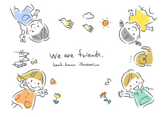 happy friends frame, cute illustration