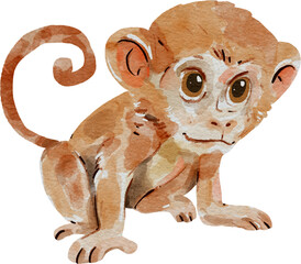 Cute Baby Monkey watercolor illustration